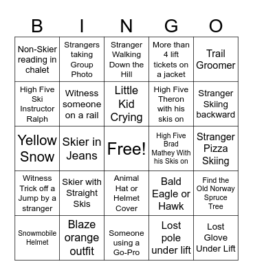 Norway Ski Trip Bingo Card