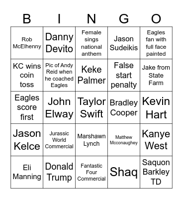 Super Bowl 2025 Bingo Card