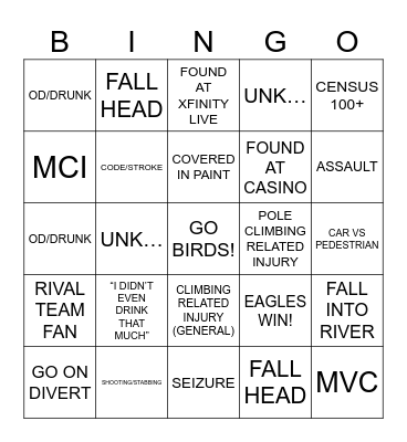 Super Bowl in the ED Bingo Card