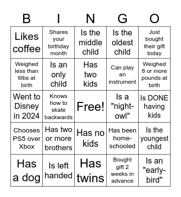 FIND THE GUEST WHO.... Bingo Card