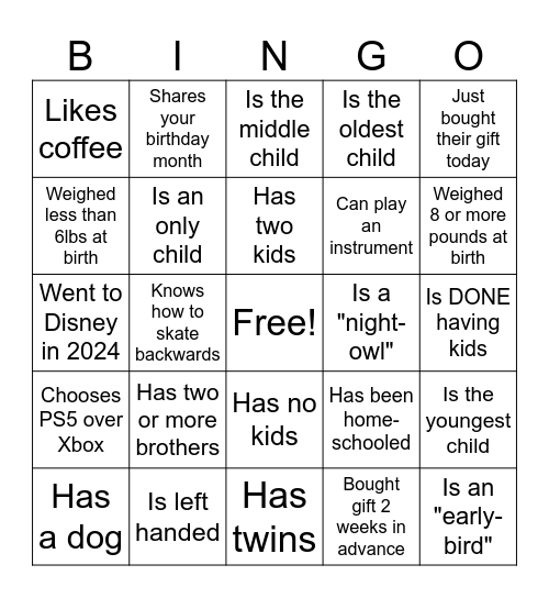 FIND THE GUEST WHO.... Bingo Card