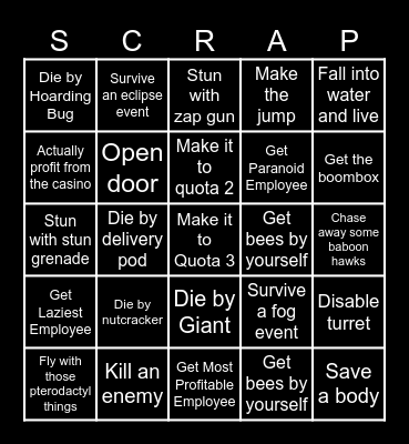 Lethal Company Bingo Card