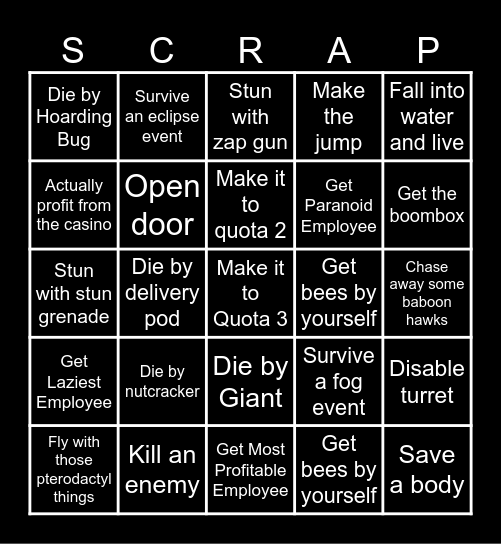 Lethal Company Bingo Card