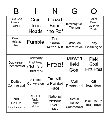 Football Bingo! Bingo Card