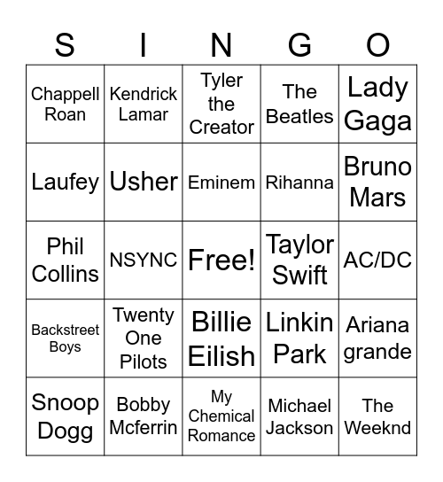SINGO 2.0 Bingo Card