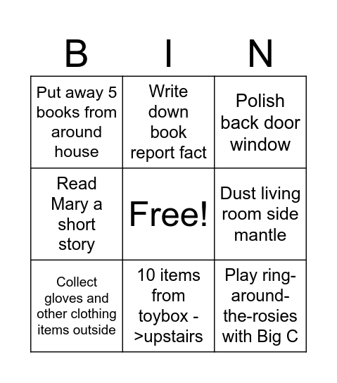 Adam Bingo Card