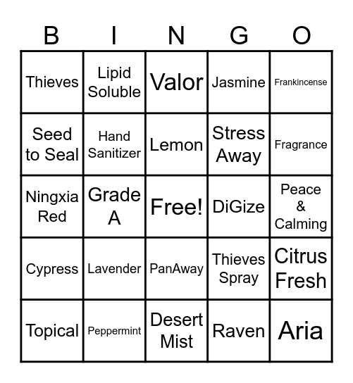 Let's Talk Oils Bingo Card