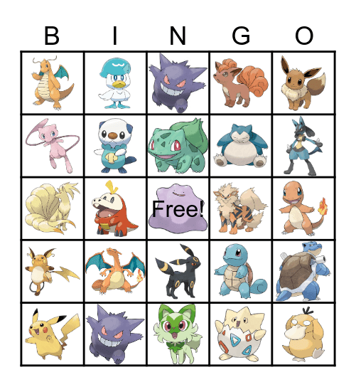 Pokemon Bingo Card