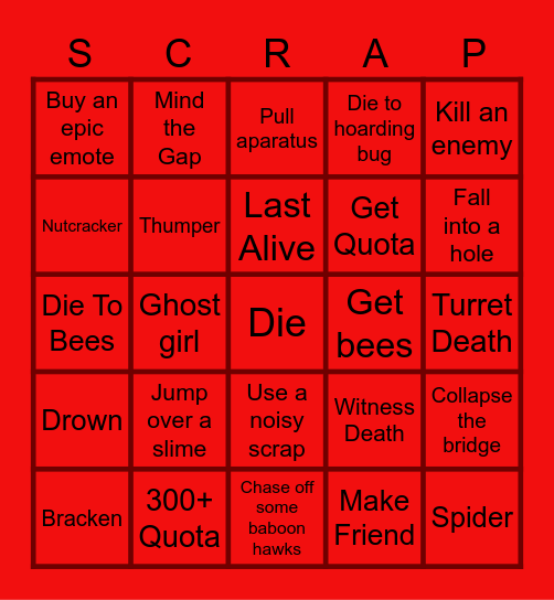 Lethal Company Bingo Card