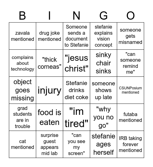 Lab Bingo Card