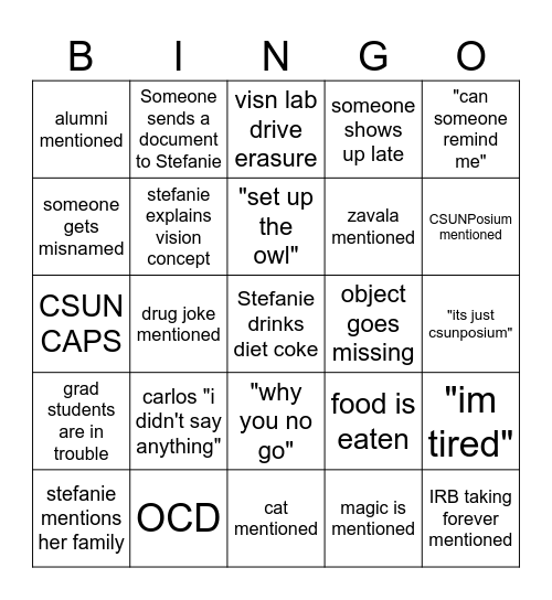 Lab Bingo Card