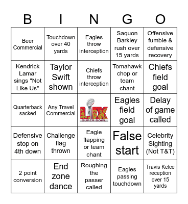 Super Bowl 2025 Bingo Card