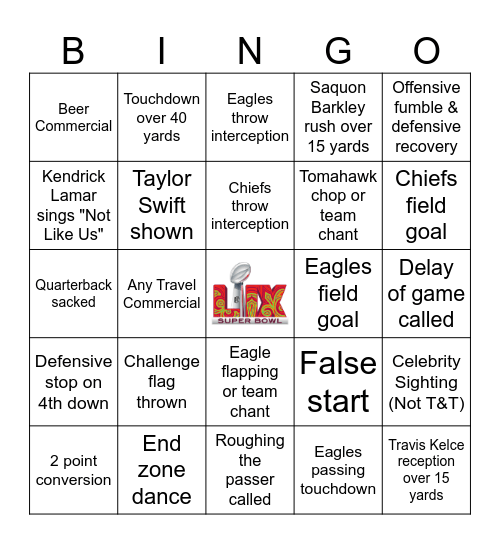 Super Bowl 2025 Bingo Card