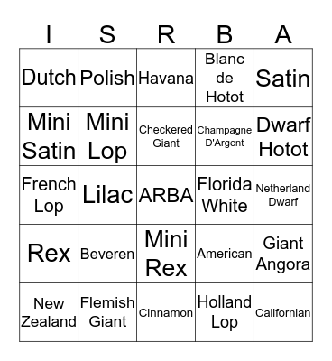 Rabbit Bingo Card