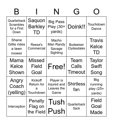 2025 Super Bowl Bingo DB Bingo Card