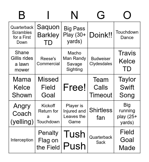 2025 Super Bowl Bingo DB Bingo Card