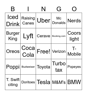 Superbowl Bingo Card