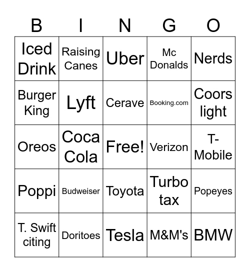 Superbowl Bingo Card