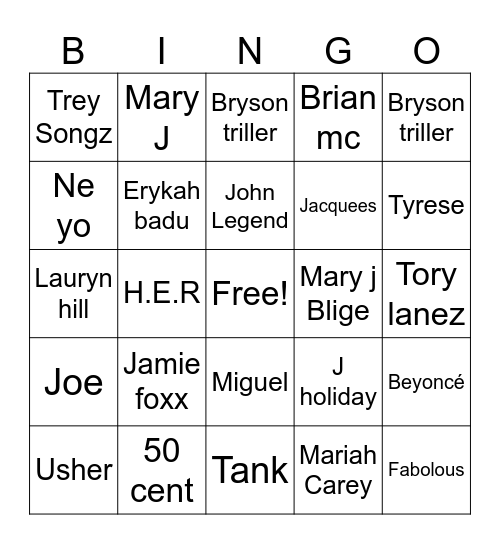 R&B BINGO Card
