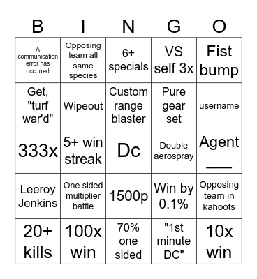 Splatfest Bingo Card