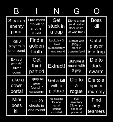 Dark and Darker Bingo Card