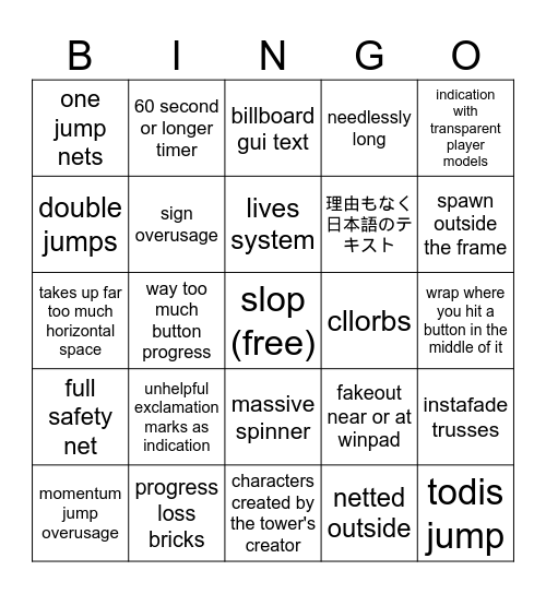 modern slop tower bingo Card