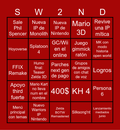 SWITCH 2 DIRECT Bingo Card