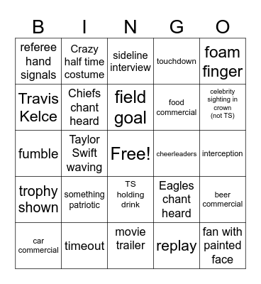 Superbowl Bingo Card