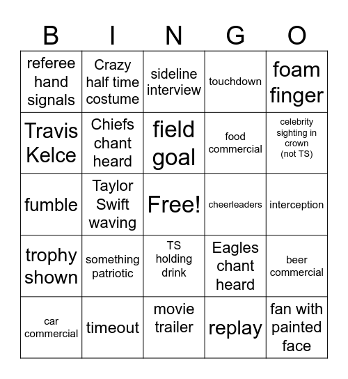 Superbowl Bingo Card