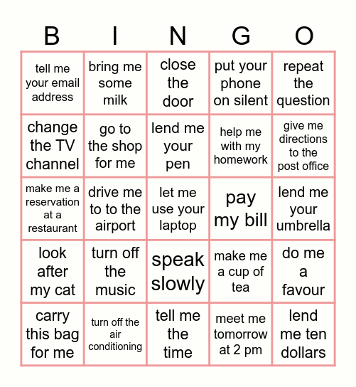 MAKE A REQUEST Bingo Card