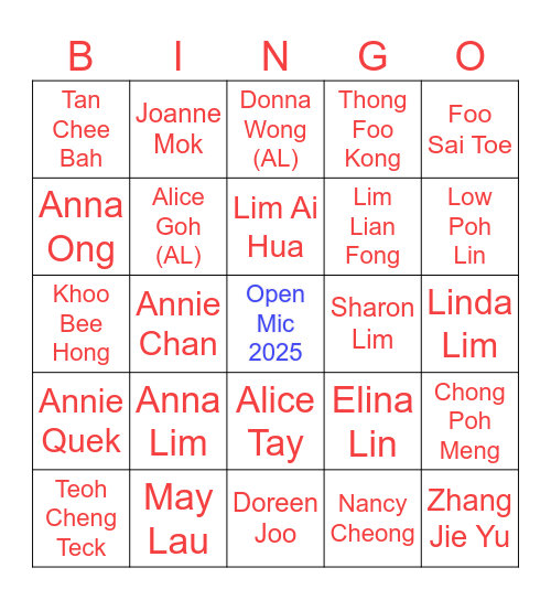 MMCC 2025 Name Draws Bingo Card