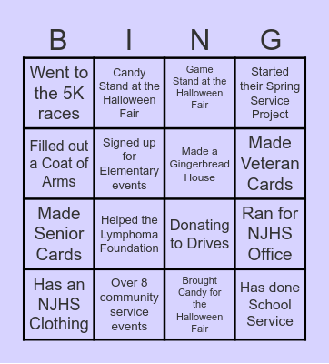 NJHS Bingo Card