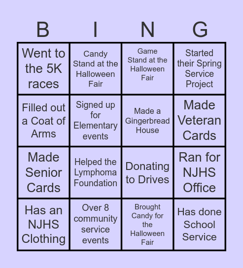 NJHS Bingo Card