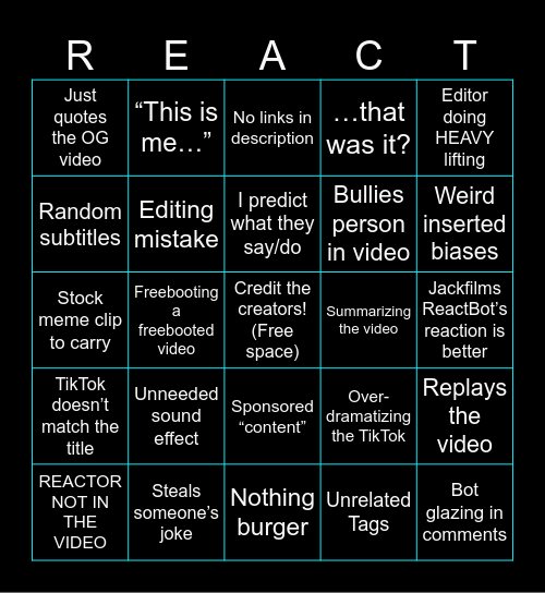 Bad Reactor Bingo Card