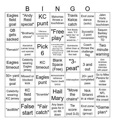 Super Bowl LIX Bingo Card