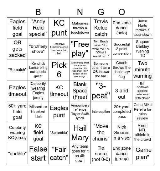 Super Bowl LIX Bingo Card