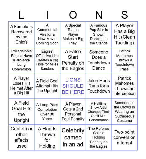 SUPER (GAY TEAMS) BOWL 2025 Bingo Card