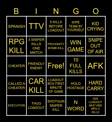 WARZONE BINGO Card