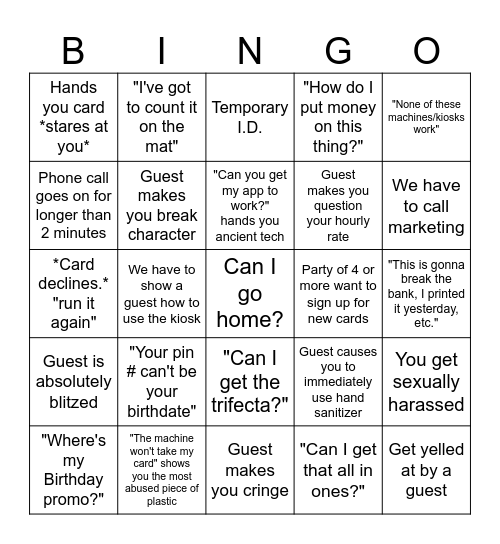 Cage Bingo All Star Bingo Card
