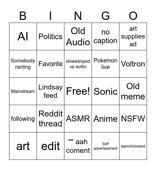 TikTok Bingo Card
