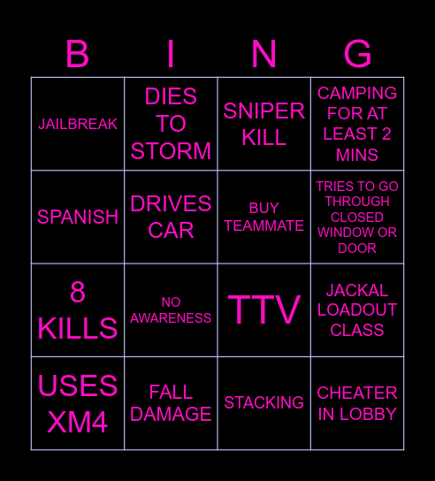 WZ SPECTATE BINGO Card