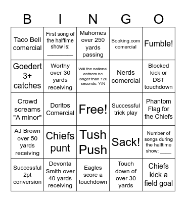 Super Bowl LIX Bingo Card