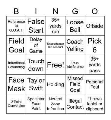 SUPER BOWL Bingo Card