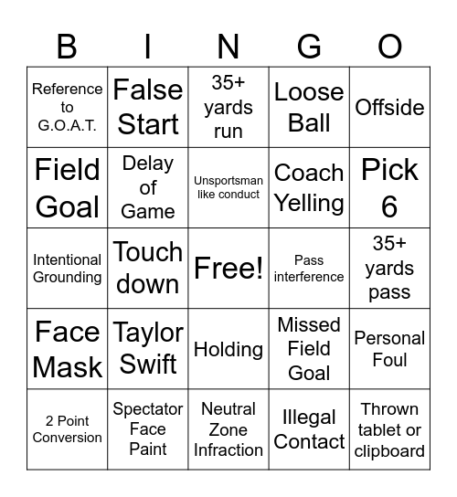 SUPER BOWL Bingo Card