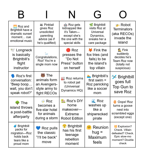 The Wild Robot Bingo Card