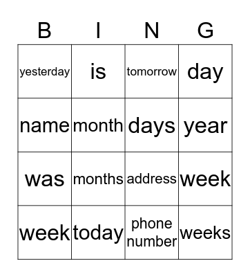 Untitled Bingo Card