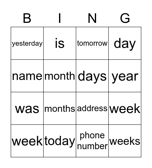Untitled Bingo Card