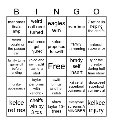superbowl script Bingo Card