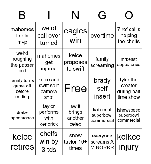 superbowl script Bingo Card