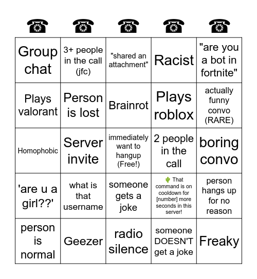 ☎ Userphone bingo Card